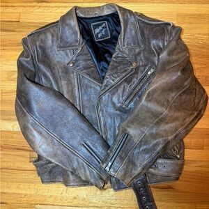 Men's Vintage Leather Biker Jacket - Brown size Medium